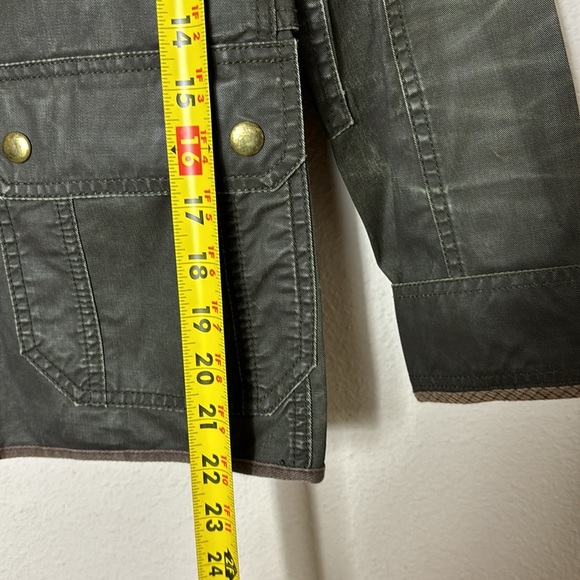 J. Crew Dark Olive Waxed Cotton Field Jacket Snap Button Zipper Down size Small - Picture 11 of 12